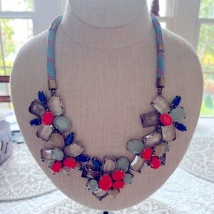 Vintage JCrew statement necklace. Brass plated. Gorgeous blue and coral colors.